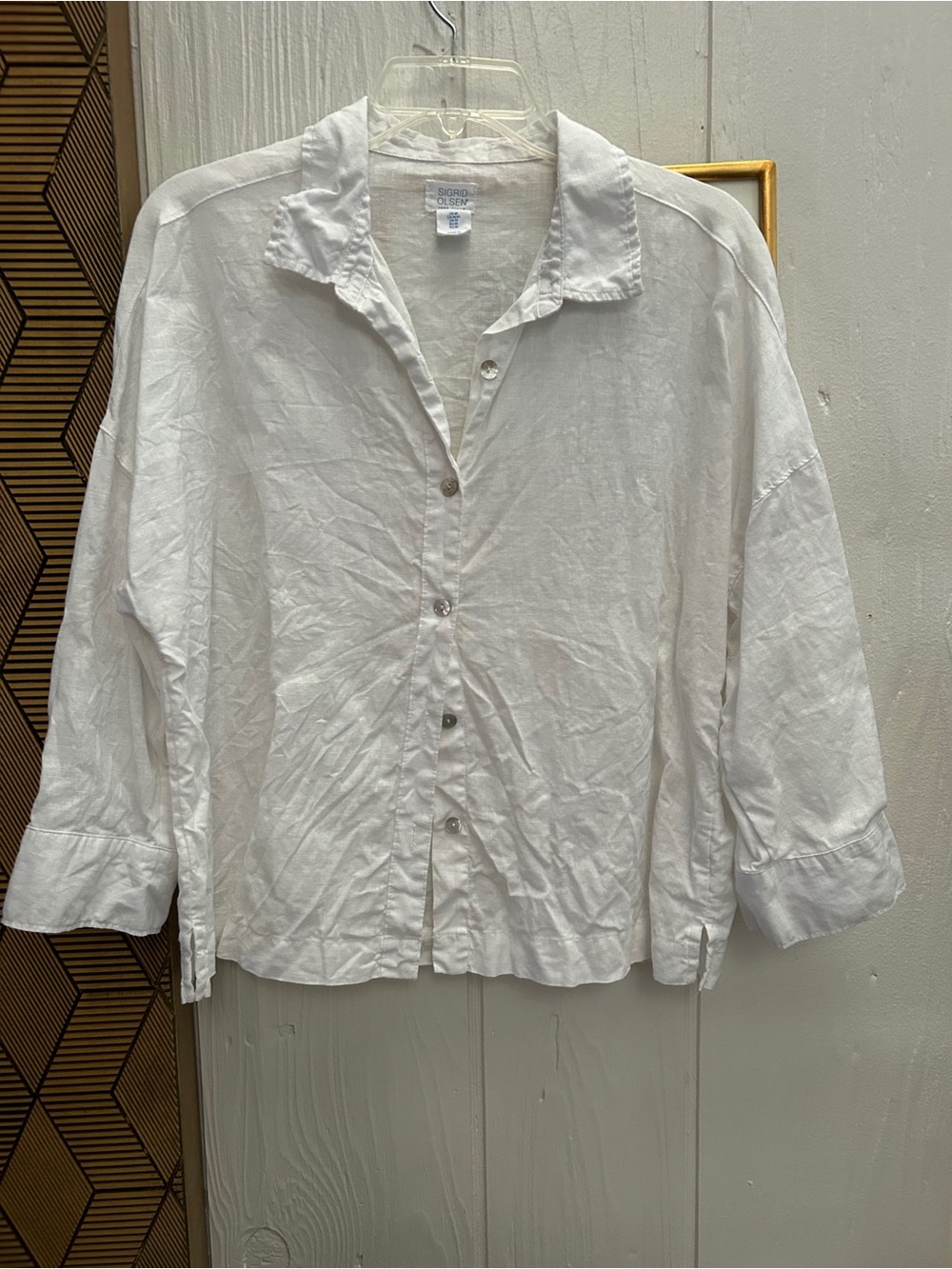 Sigrid Olsen Linen White Button-Front Collared Women's Shirt